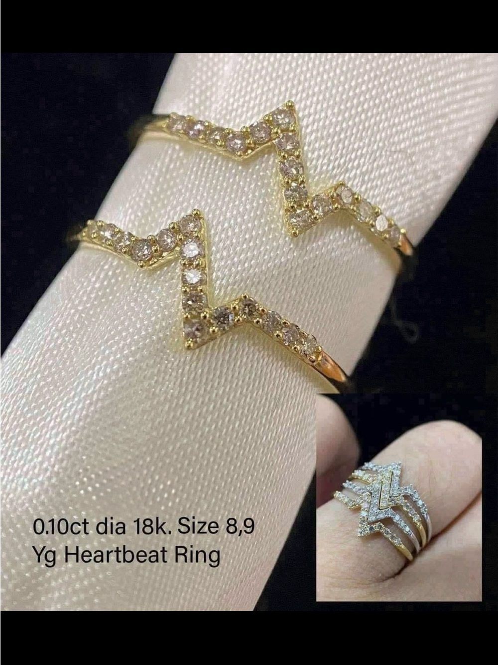 Gold Heartbeat Chevron Ring with White Diamond Accents